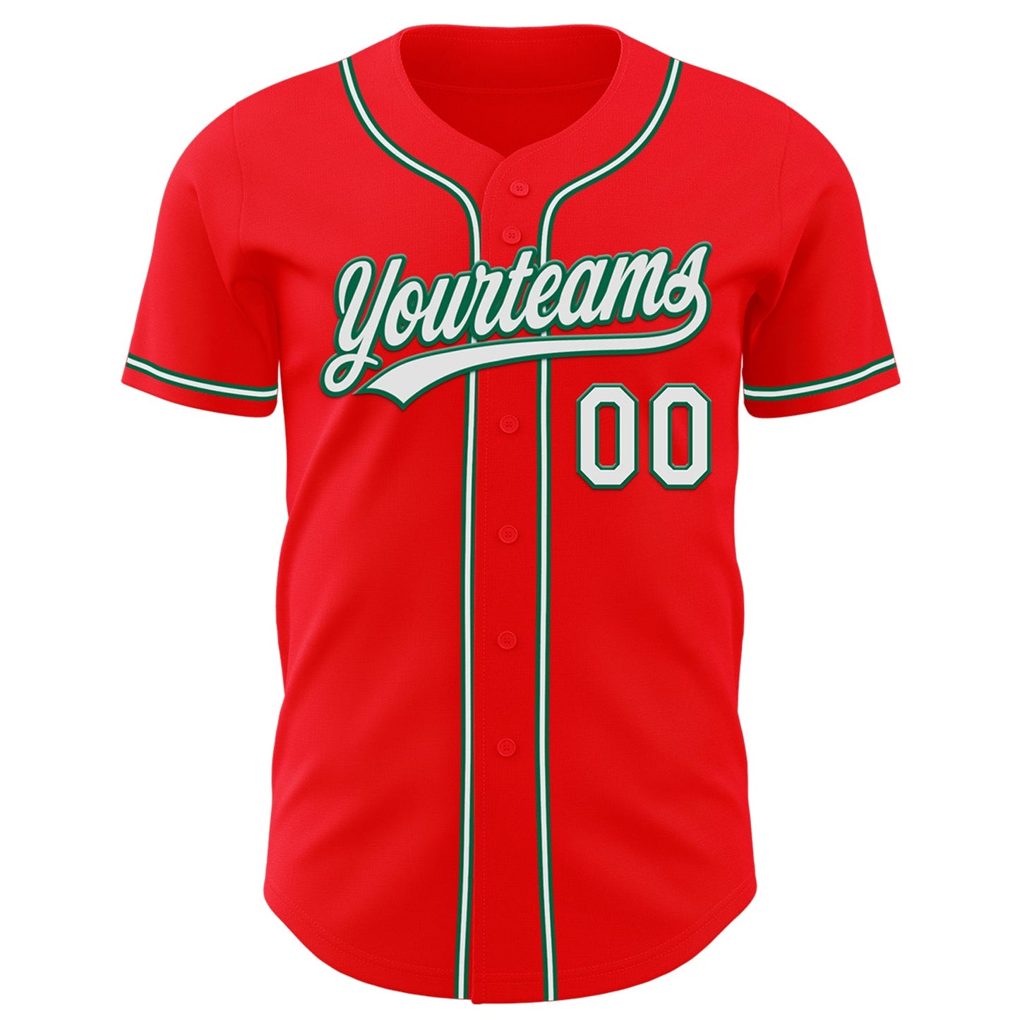 Custom Fire Red White-Kelly Green Authentic Baseball Jersey view 2