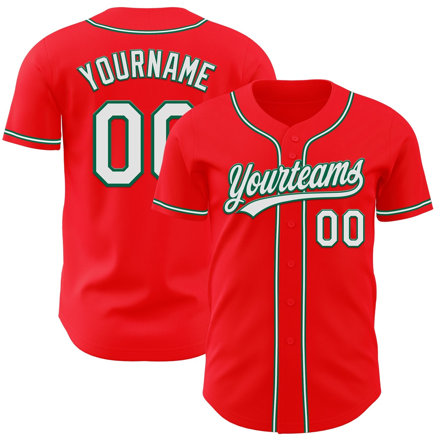 Custom Fire Red White-Kelly Green Authentic Baseball Jersey - Main View