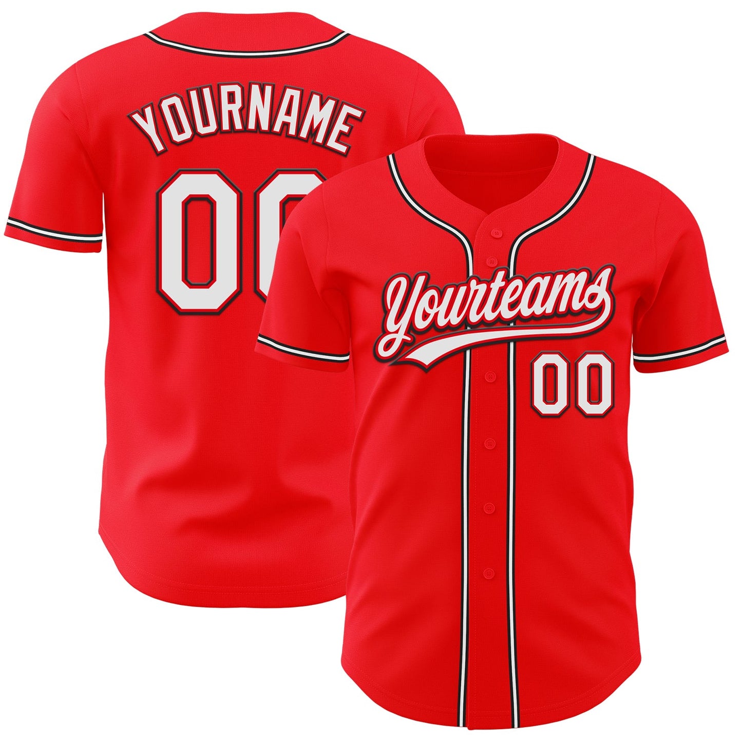Custom Fire Red White-Black Authentic Baseball Jersey - Main View