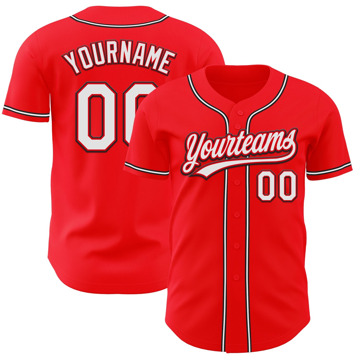 Custom Fire Red White-Black Authentic Baseball Jersey - Main View