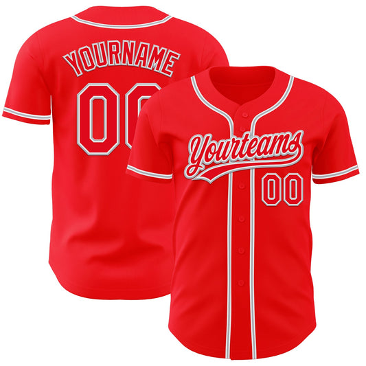 Custom Fire Red White-Gray Authentic Baseball Jersey - Main View