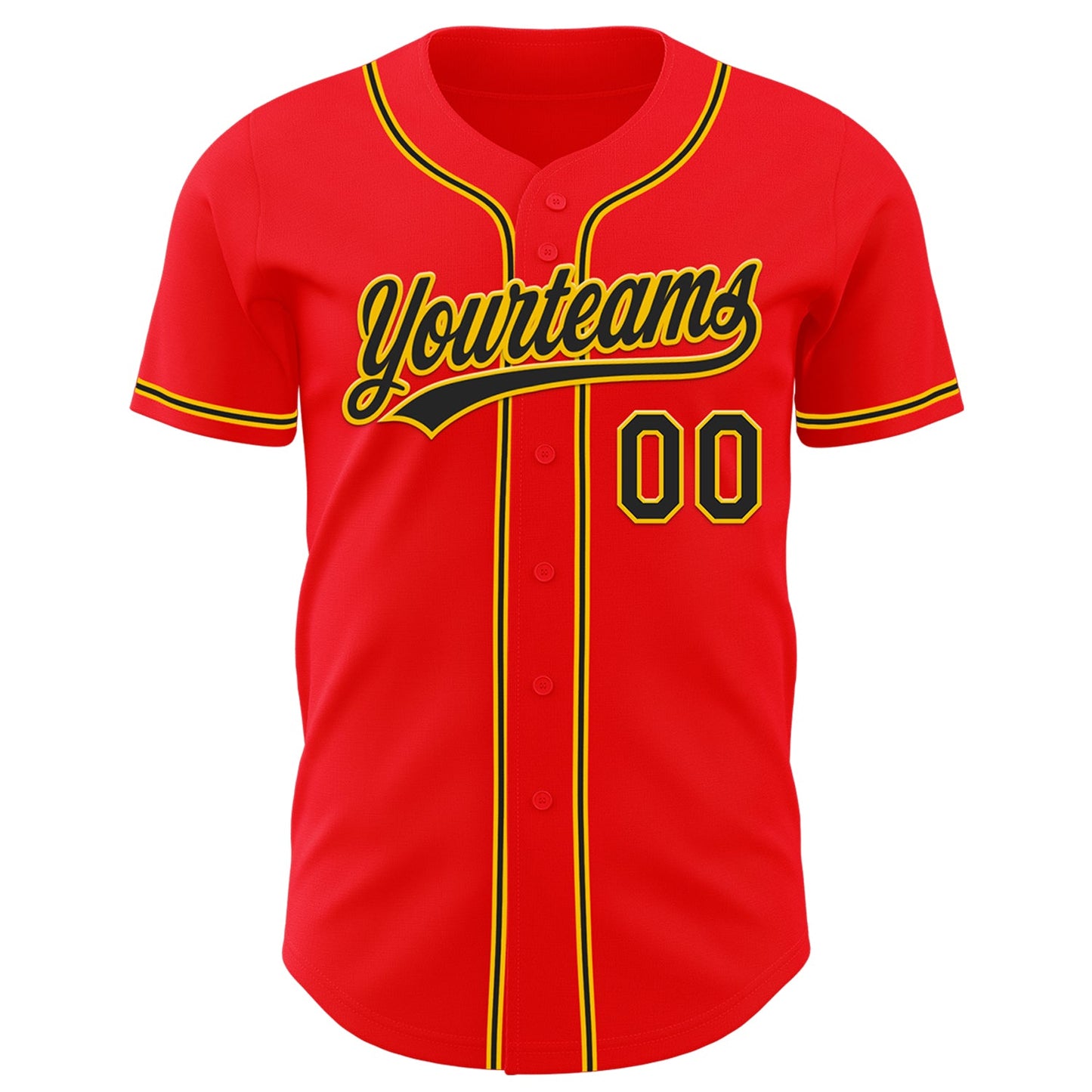 Custom Fire Red Black-Yellow Authentic Baseball Jersey view 2