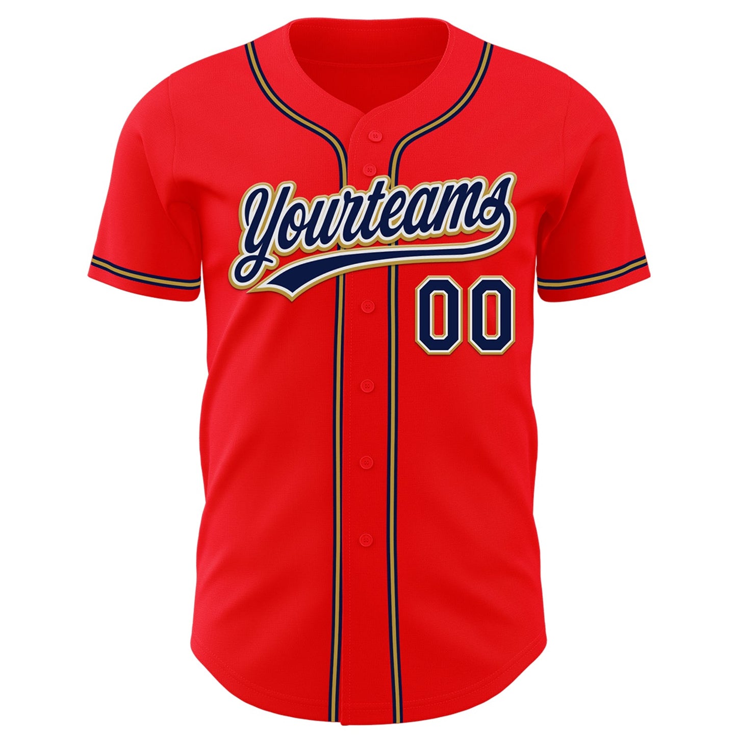 Custom Fire Red Navy-Old Gold Authentic Baseball Jersey view 2