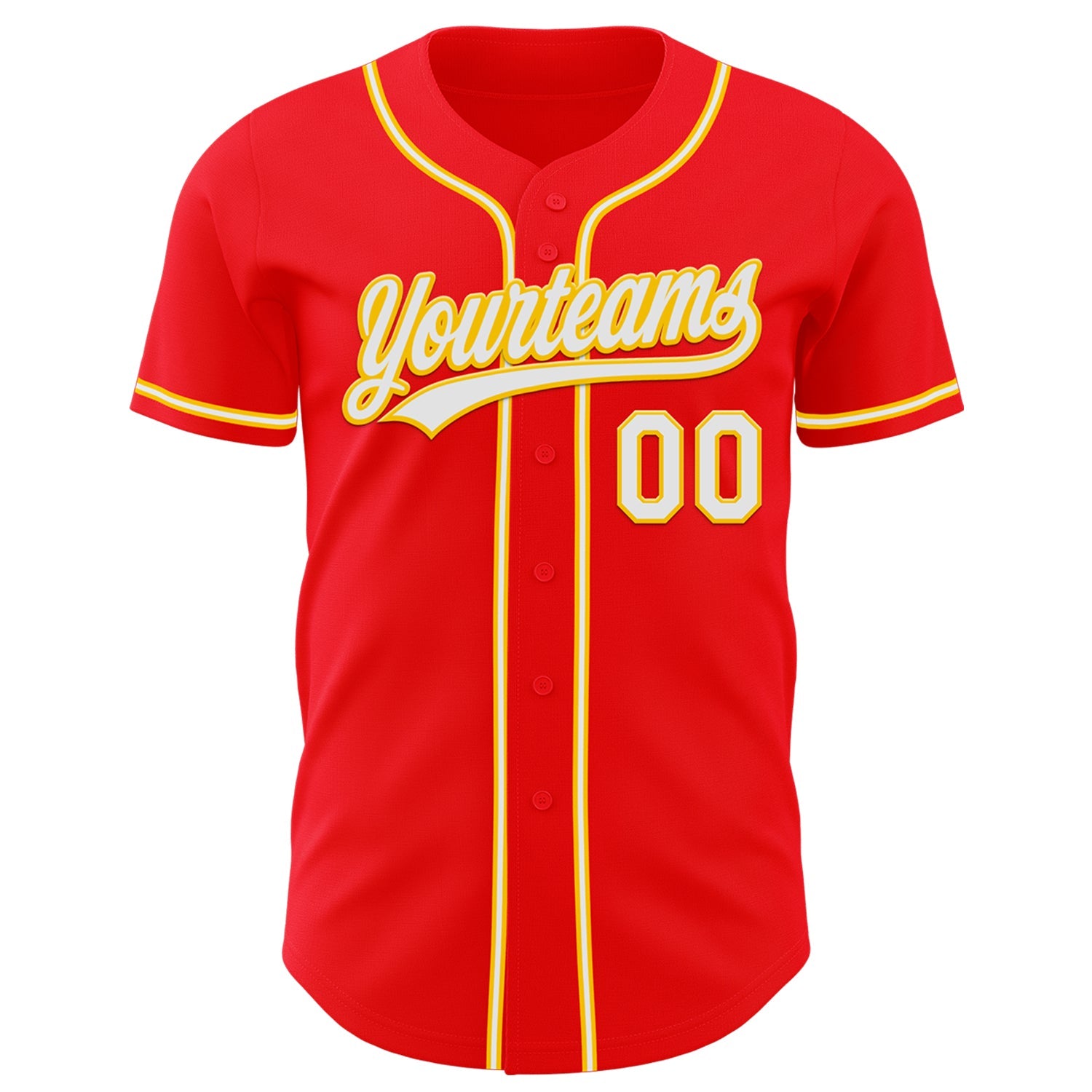 Custom Fire Red White-Yellow Authentic Baseball Jersey view 2