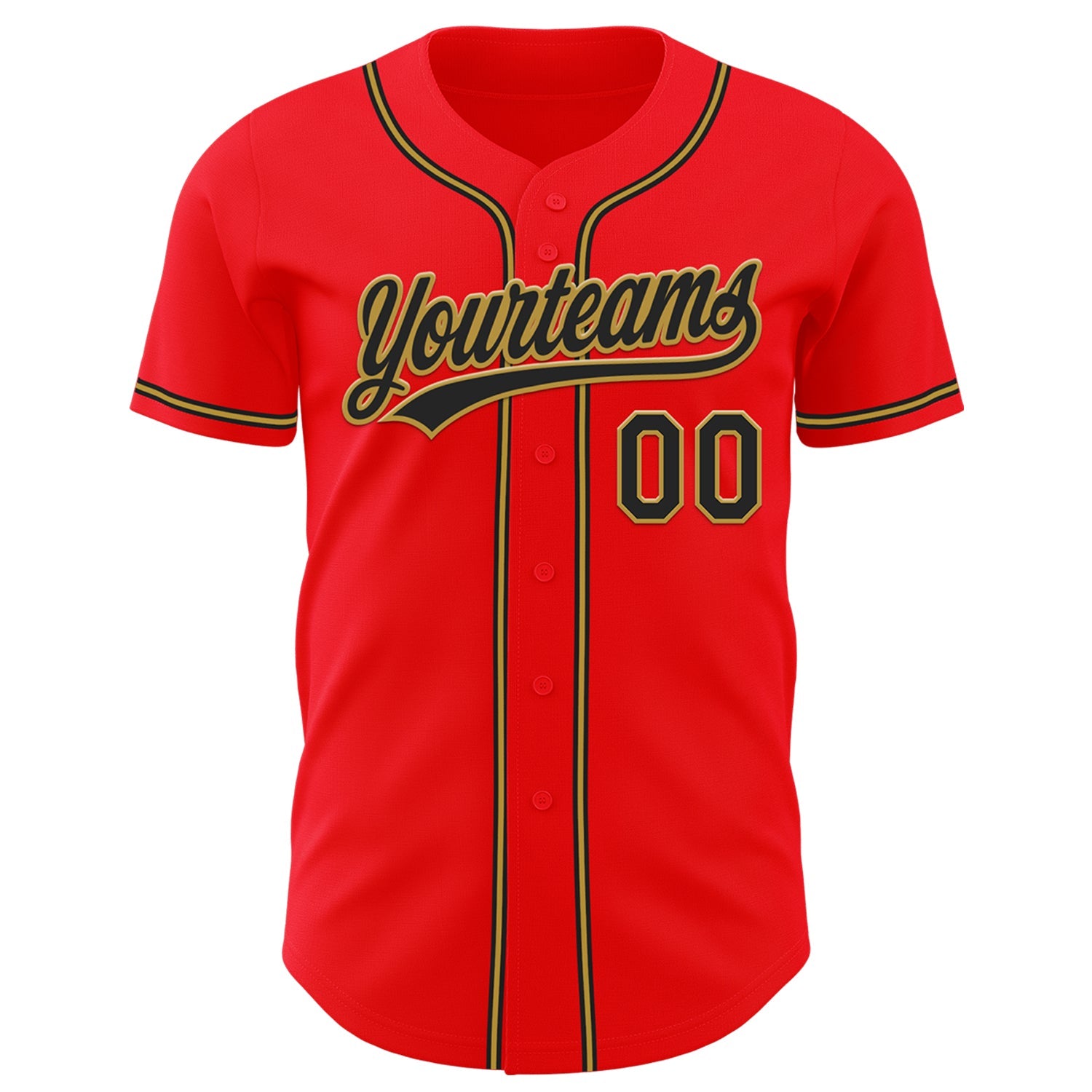 Custom Fire Red Black-Old Gold Authentic Baseball Jersey view 2