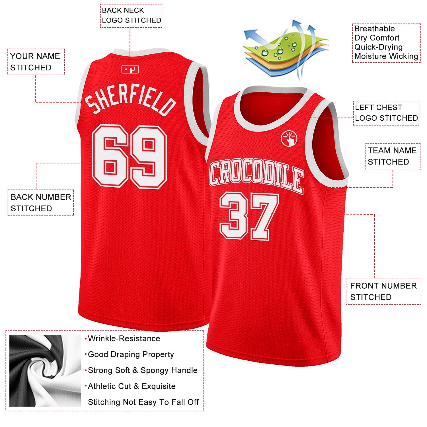 Custom Fire Red White Authentic Basketball Jersey view 2