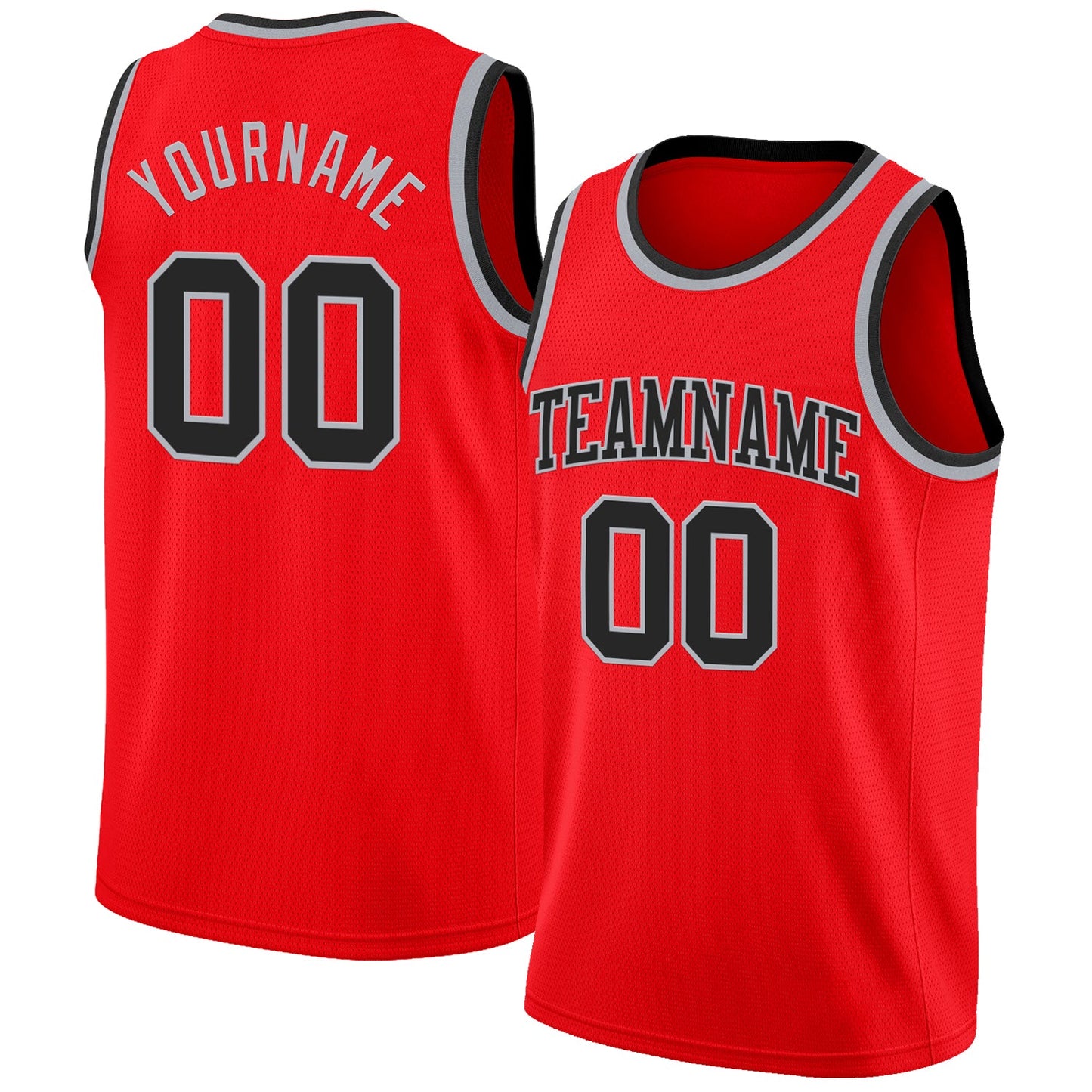 Custom Fire Red Black-Gray Authentic Basketball Jersey - Main View