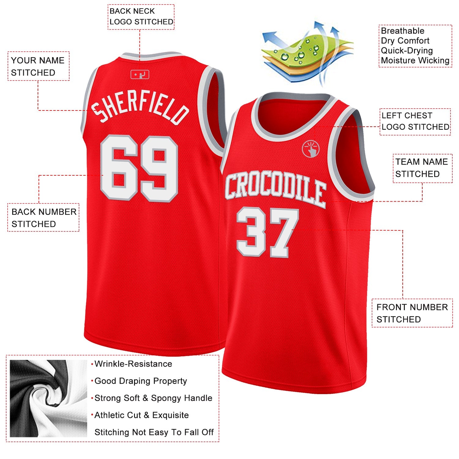 Custom Fire Red White-Gray Authentic Basketball Jersey view 2
