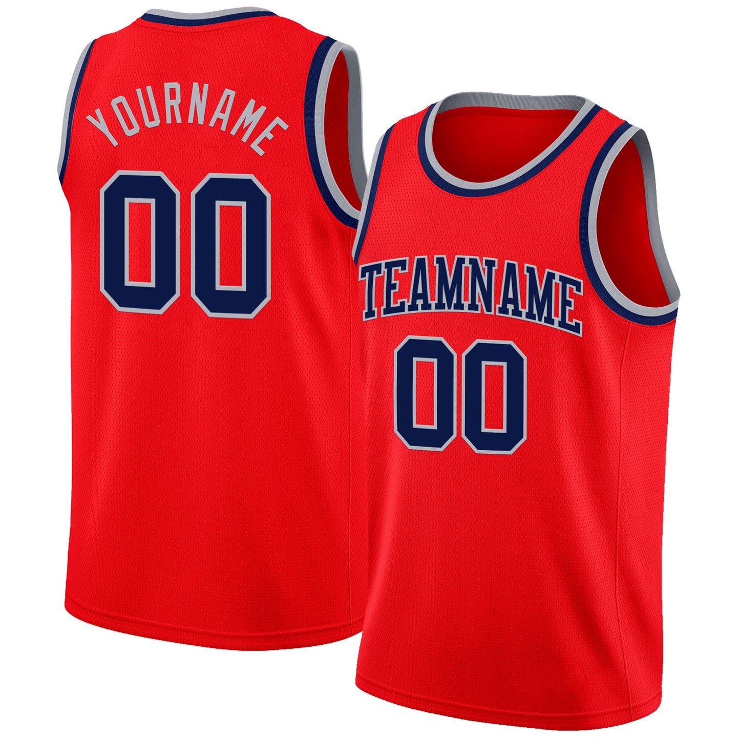 Custom Fire Red Navy-Gray Authentic Basketball Jersey - Main View