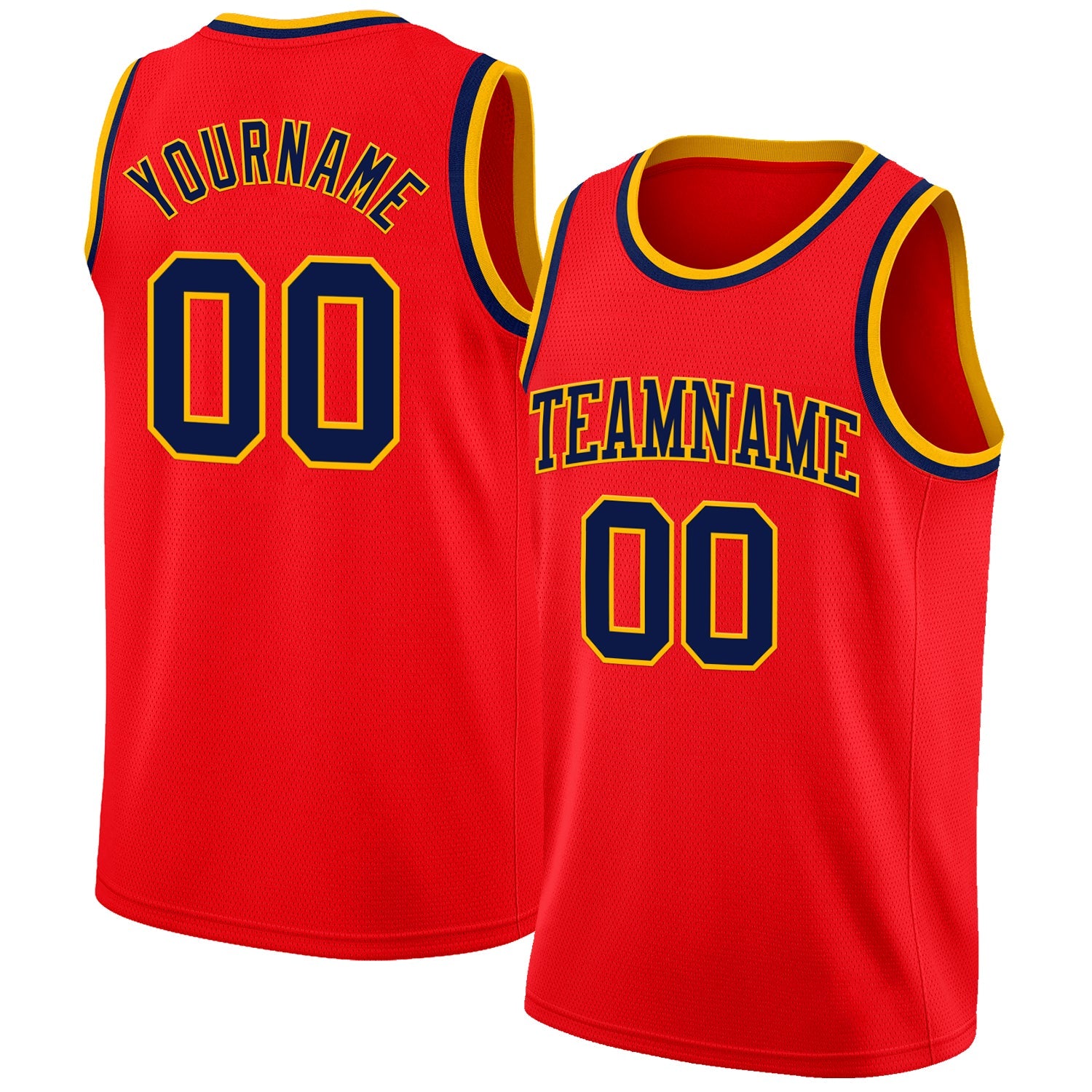 Custom Fire Red Navy-Gold Authentic Basketball Jersey - Main View