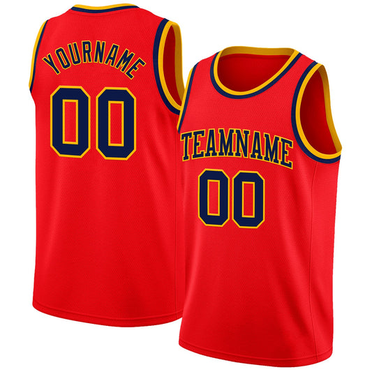 Custom Fire Red Navy-Gold Authentic Basketball Jersey - Main View