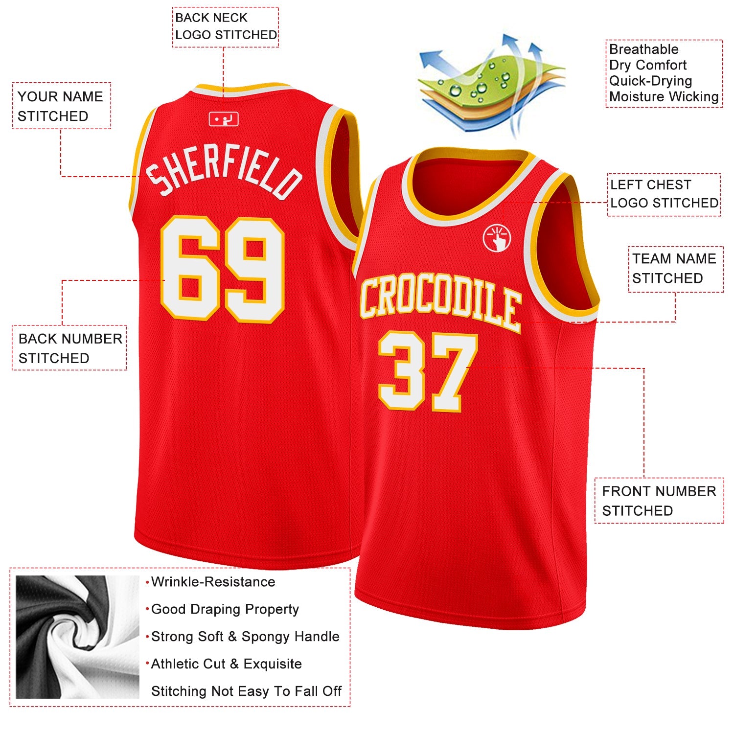 Custom Fire Red White-Gold Authentic Basketball Jersey view 2
