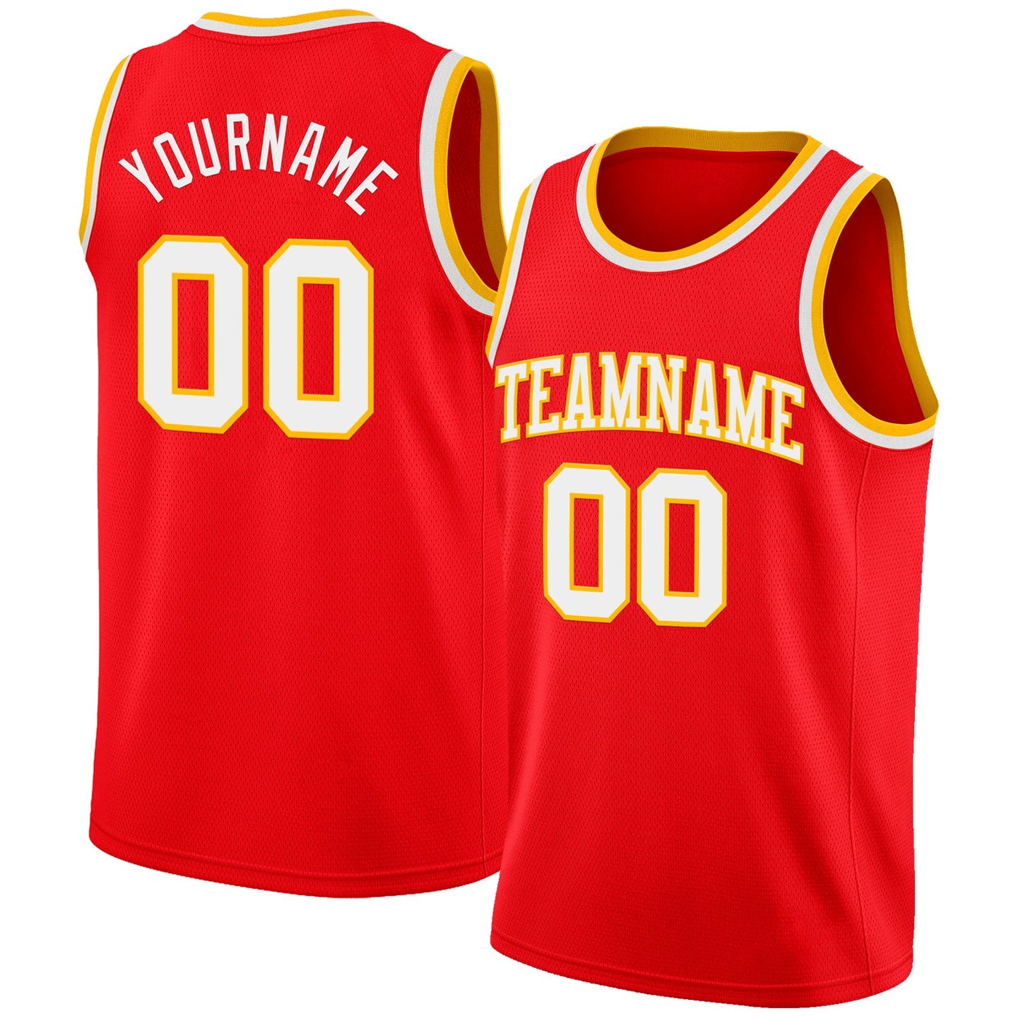 Custom Fire Red White-Gold Authentic Basketball Jersey - Main View