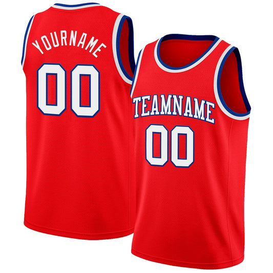 Custom Fire Red White-Royal Authentic Basketball Jersey - Main View