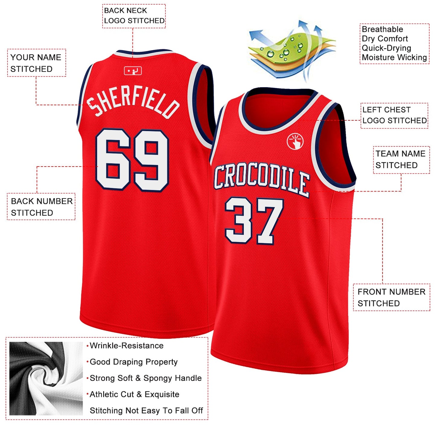 Custom Fire Red White-Navy Authentic Basketball Jersey view 2
