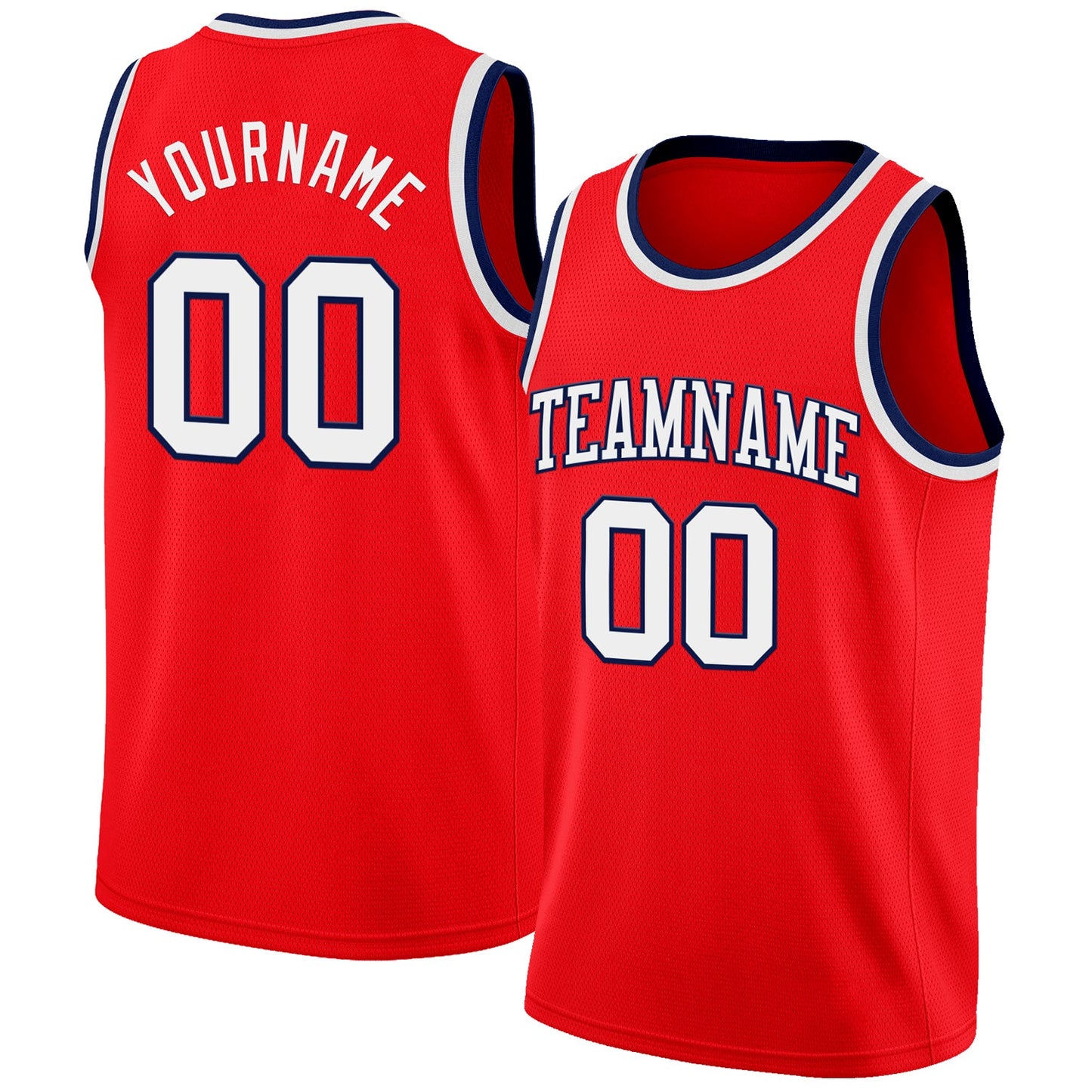 Custom Fire Red White-Navy Authentic Basketball Jersey - Main View