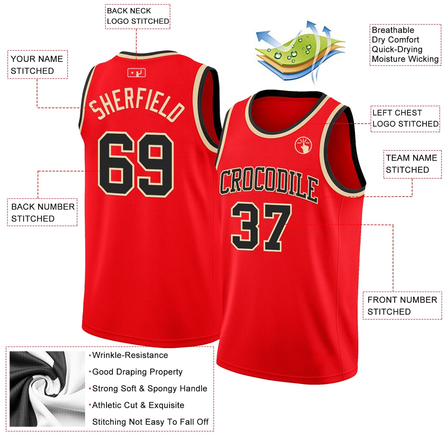 Custom Fire Red Black-Cream Authentic Basketball Jersey view 2
