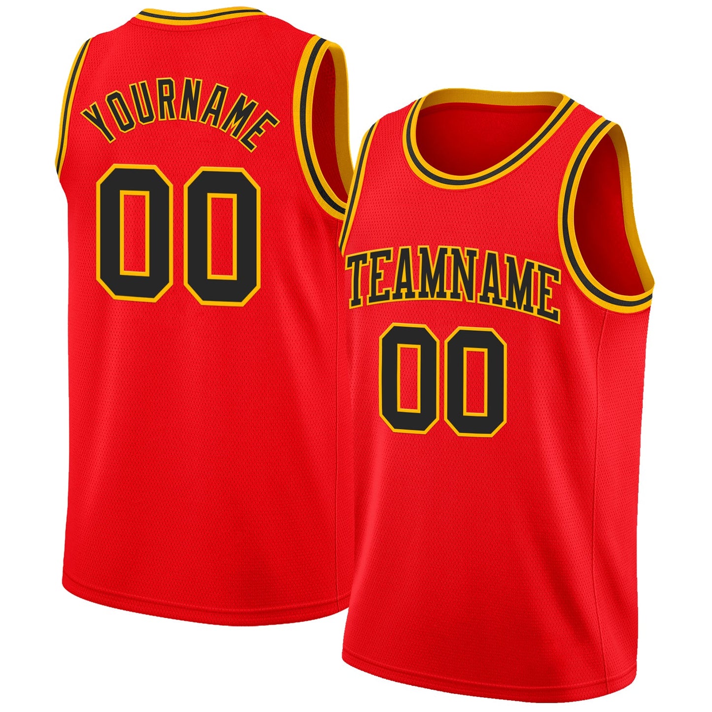 Custom Fire Red Black-Gold Authentic Basketball Jersey - Main View