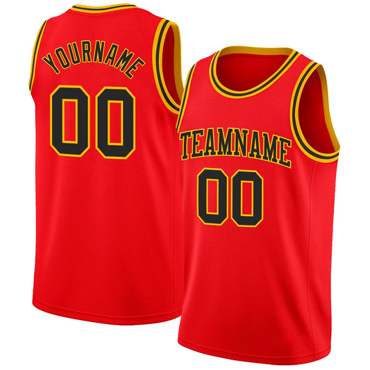 Custom Fire Red Black-Gold Authentic Basketball Jersey - Main View