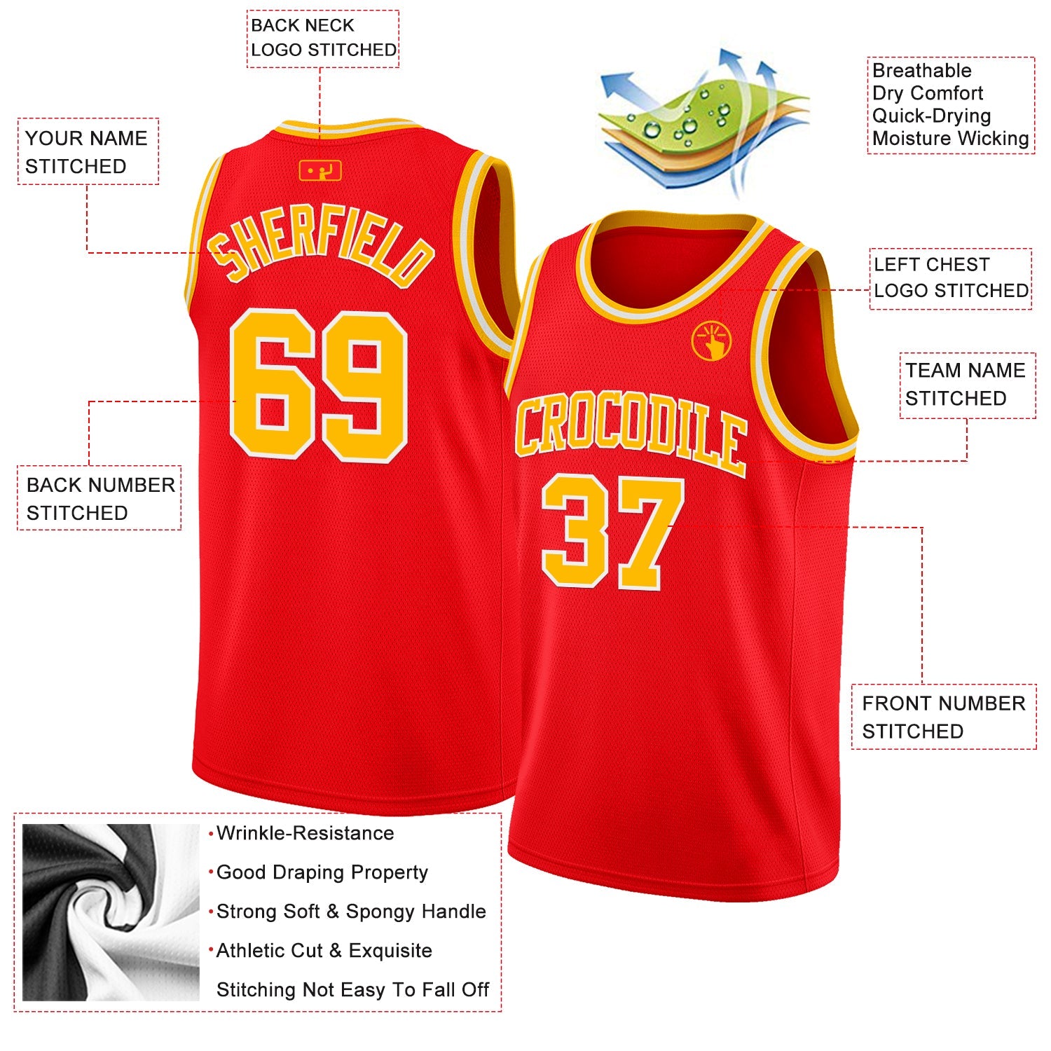 Custom Fire Red Gold-White Authentic Basketball Jersey view 2