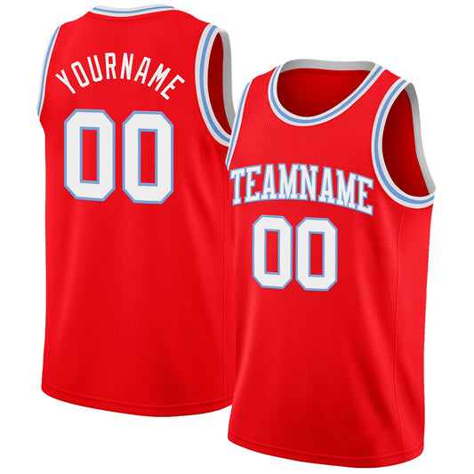 Custom Fire Red White-Light Blue Authentic Basketball Jersey - Main View