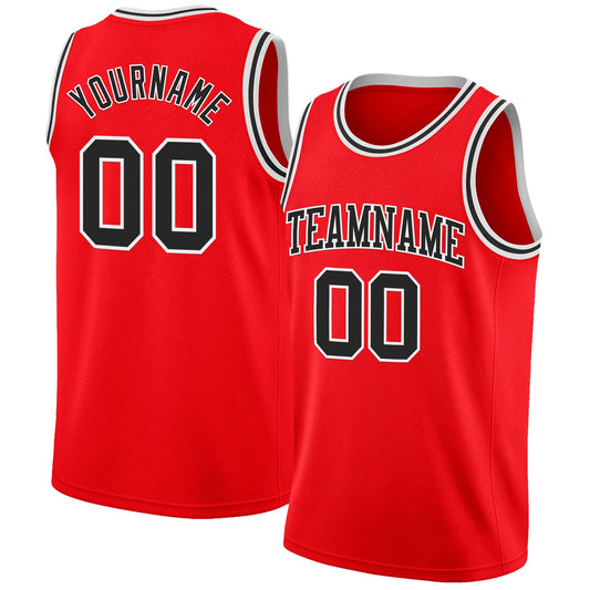 Custom Fire Red Black-White Authentic Basketball Jersey - Main View