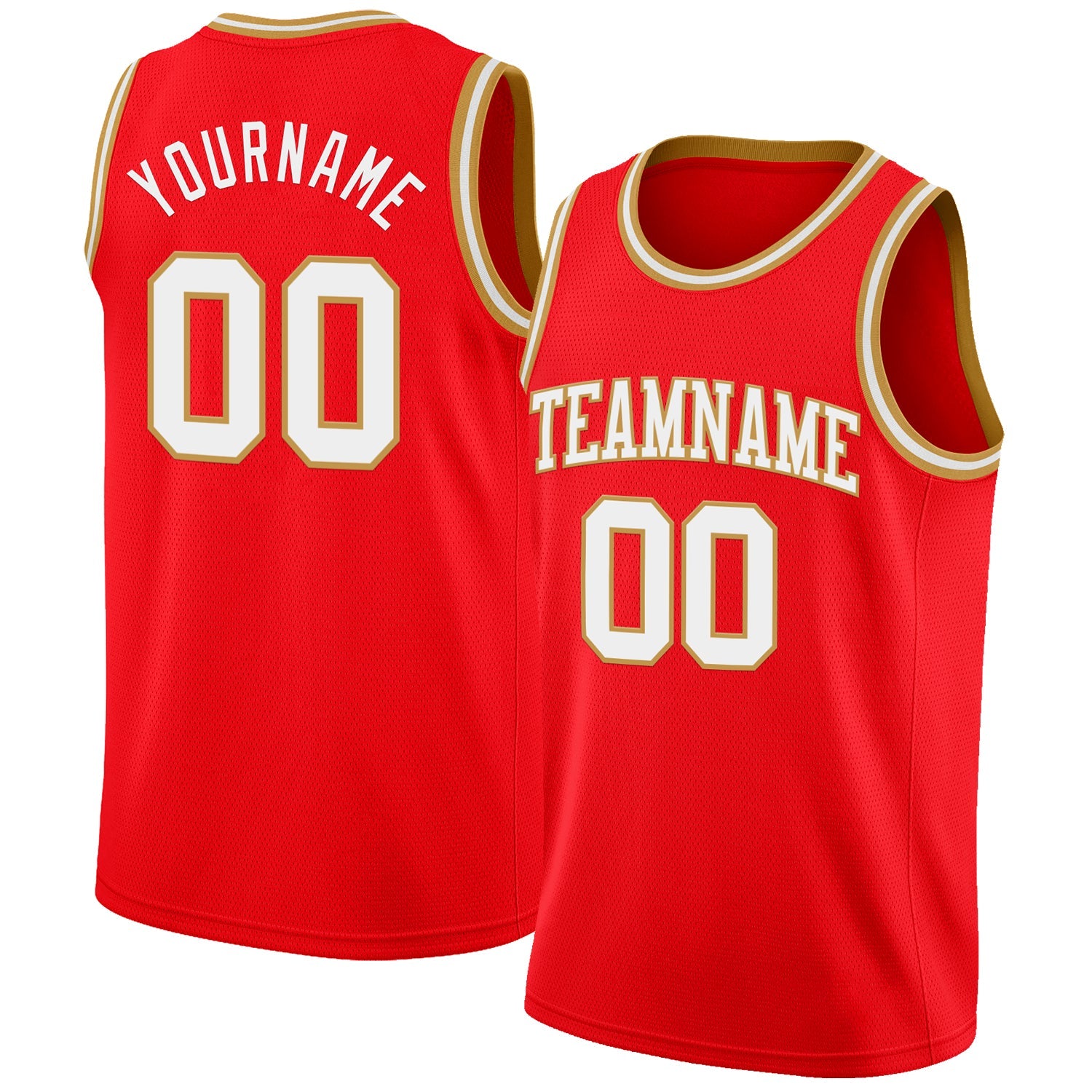 Custom Fire Red White-Old Gold Authentic Basketball Jersey - Main View