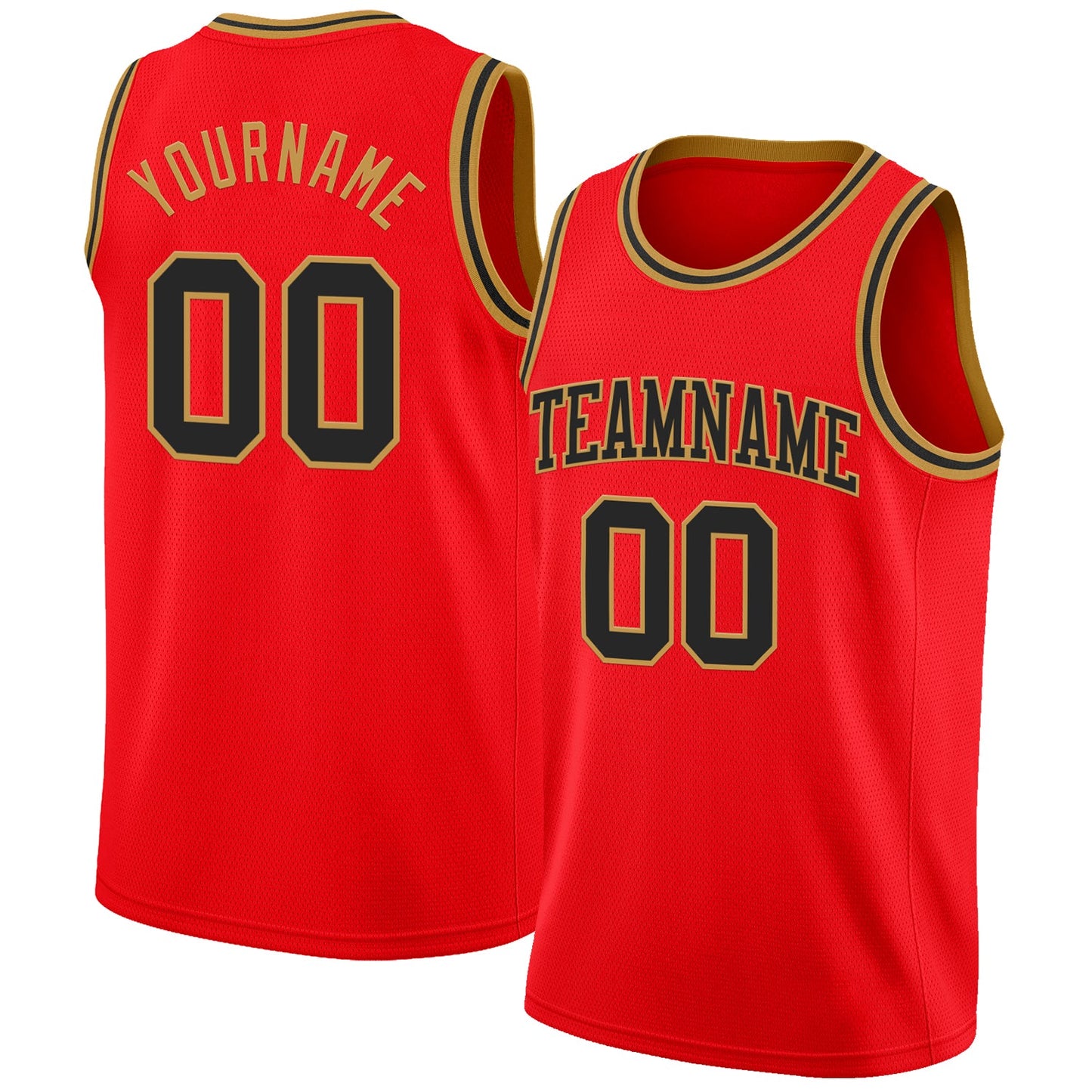 Custom Fire Red Black-Old Gold Authentic Basketball Jersey - Main View