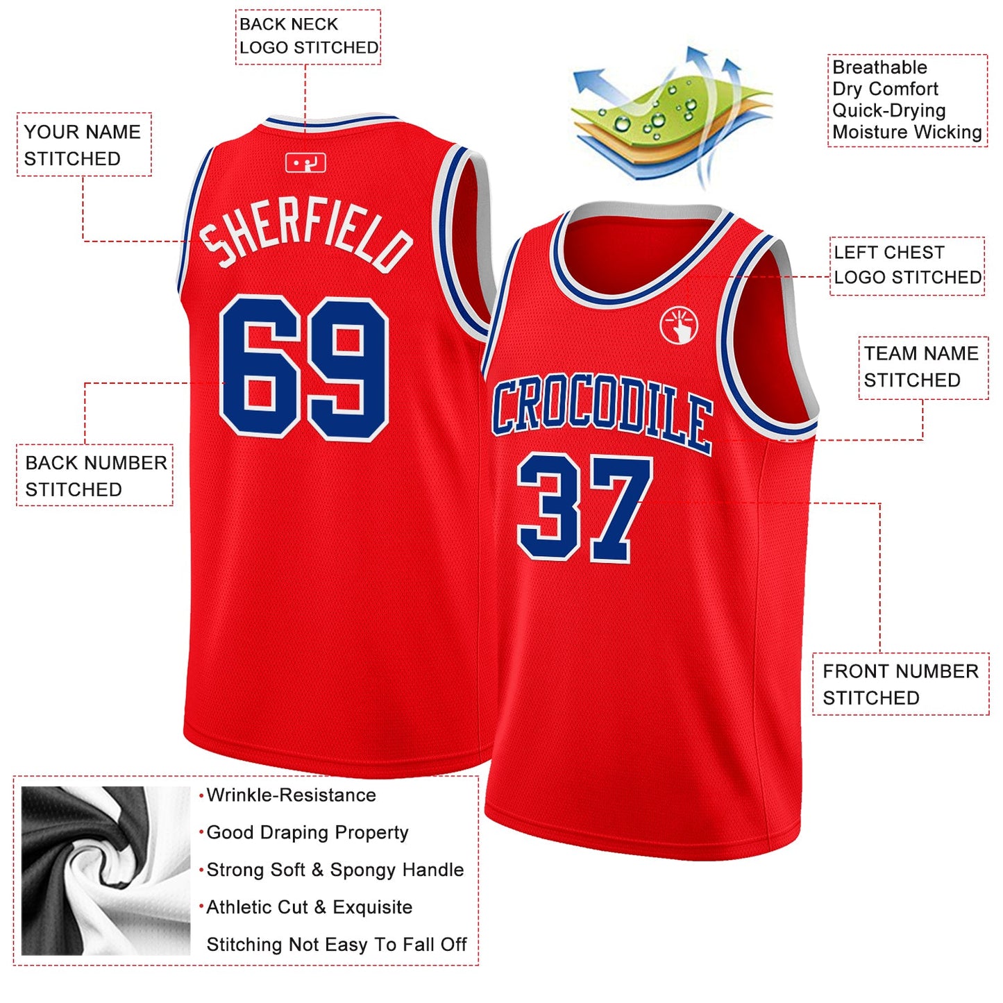 Custom Fire Red Royal-White Authentic Basketball Jersey view 2