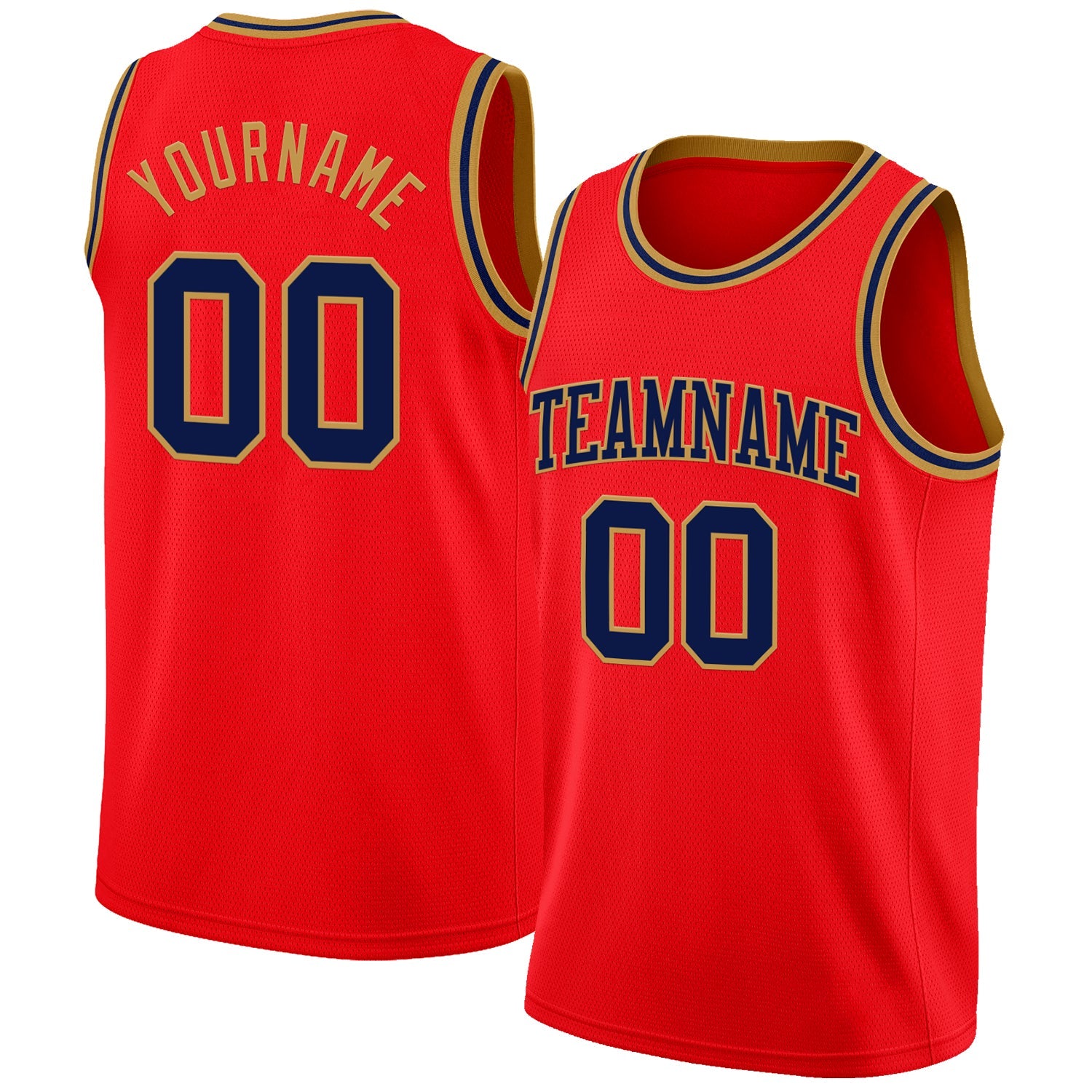 Custom Fire Red Navy-Old Gold Authentic Basketball Jersey - Main View