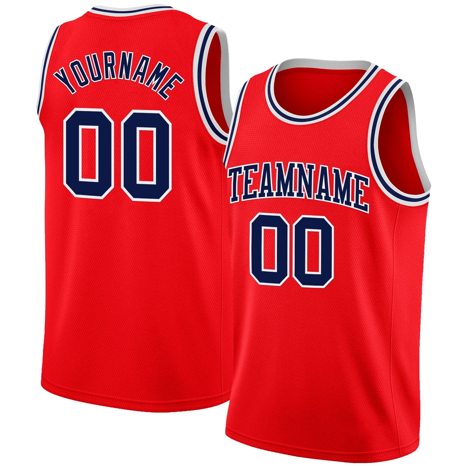 Custom Fire Red Navy-White Authentic Basketball Jersey - Main View