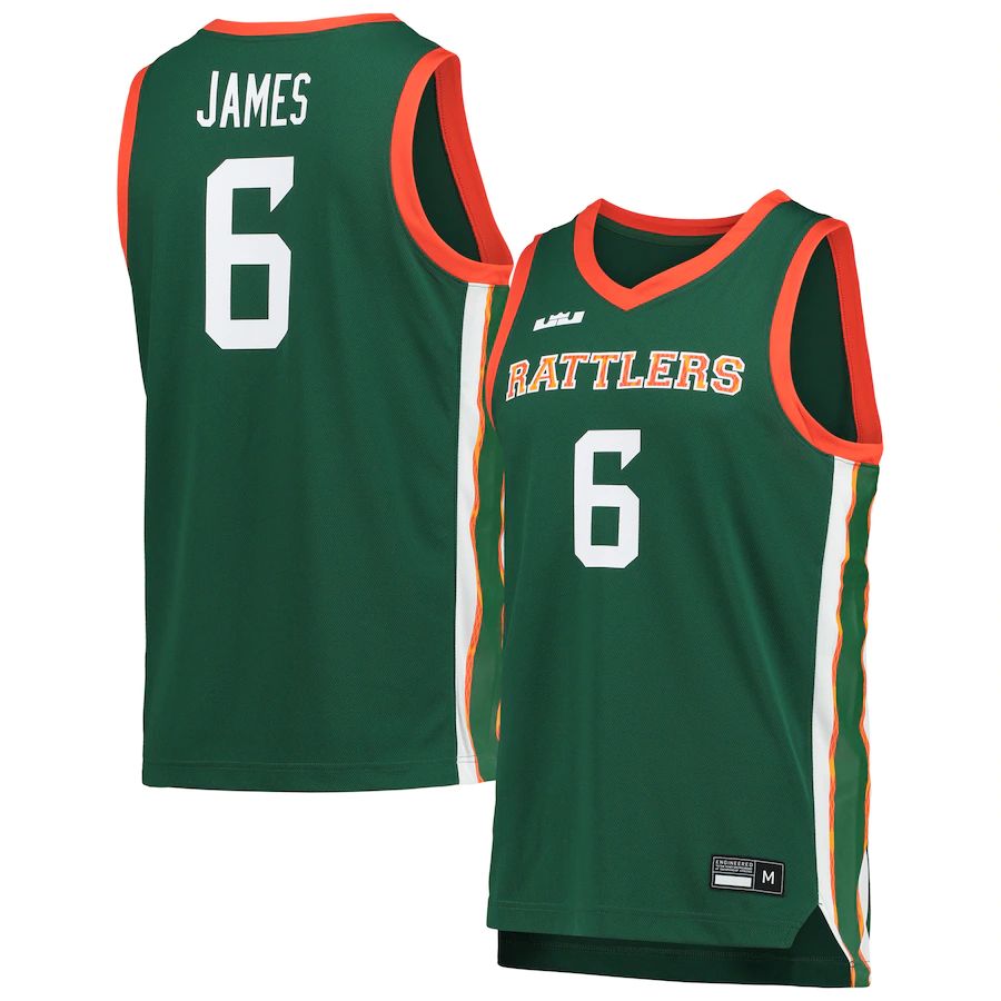 F.A&M Rattlers #6 LeBron James Replica Basketball Jersey Green Stitched American College Jerseys - Main View