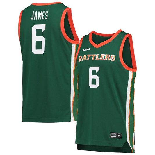 F.A&M Rattlers #6 LeBron James Replica Basketball Jersey Green Stitched American College Jerseys - Main View
