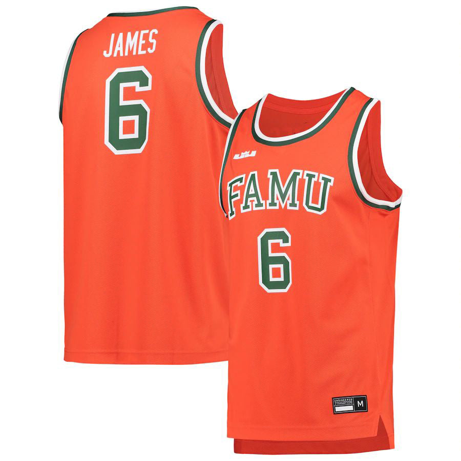 F.A&M Rattlers #6 LeBron James Replica Basketball Jersey Orange Stitched American College Jerseys - Main View