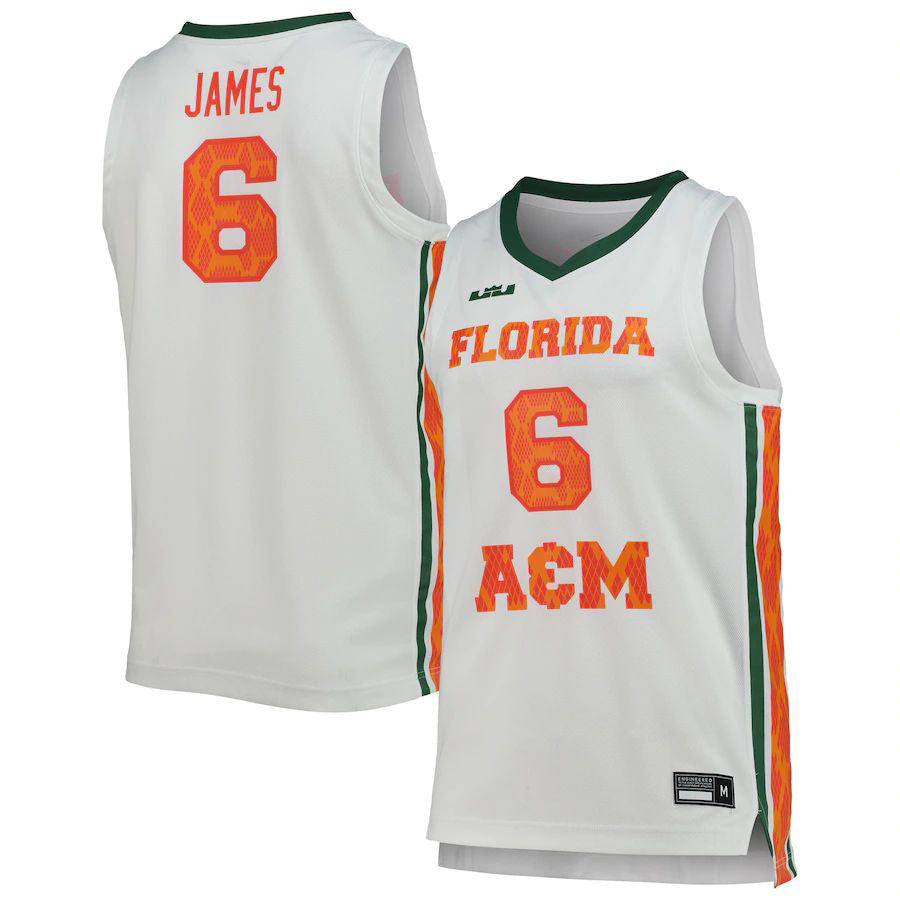 F.A&M Rattlers #6 LeBron James Replica Basketball Jersey White Stitched American College Jerseys - Main View