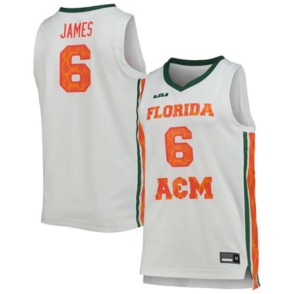 F.A&M Rattlers #6 LeBron James Replica Basketball Jersey White Stitched American College Jerseys - Main View