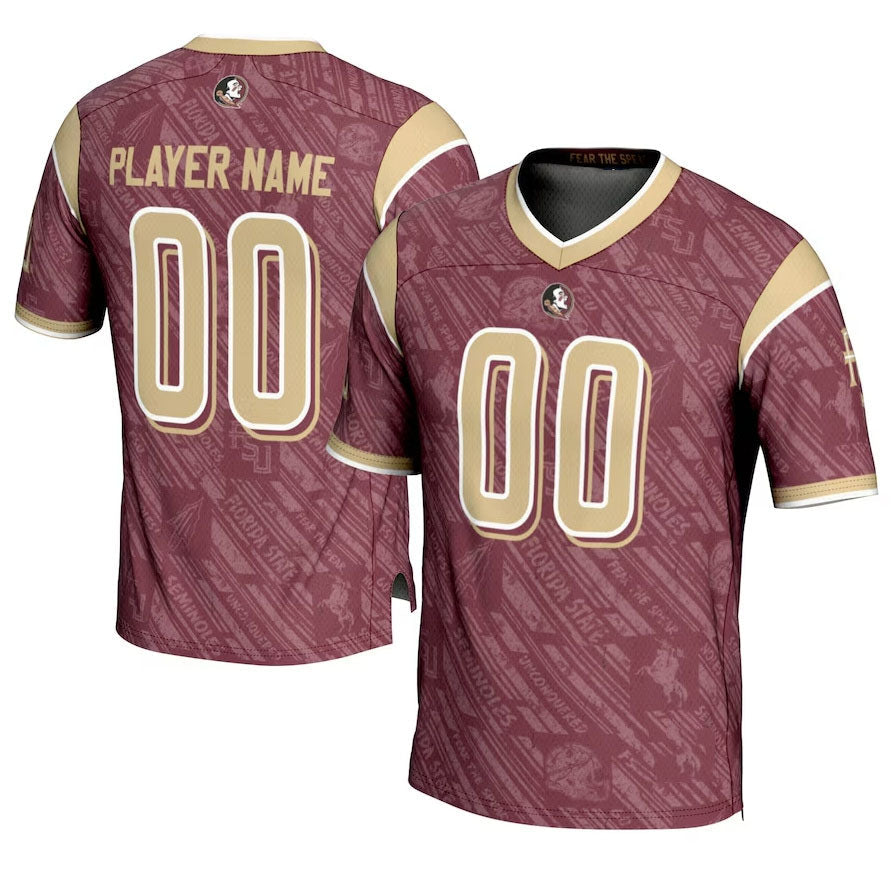 Custom F.State Seminoles GameDay Greats Highlight Print NIL Pick-A-Player Football Jersey - Garnet American College Jerseys - Main View