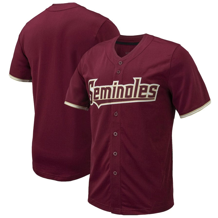 F.State Seminoles Replica Full-Button Baseball Jersey - Garnet American College Jerseys - Main View