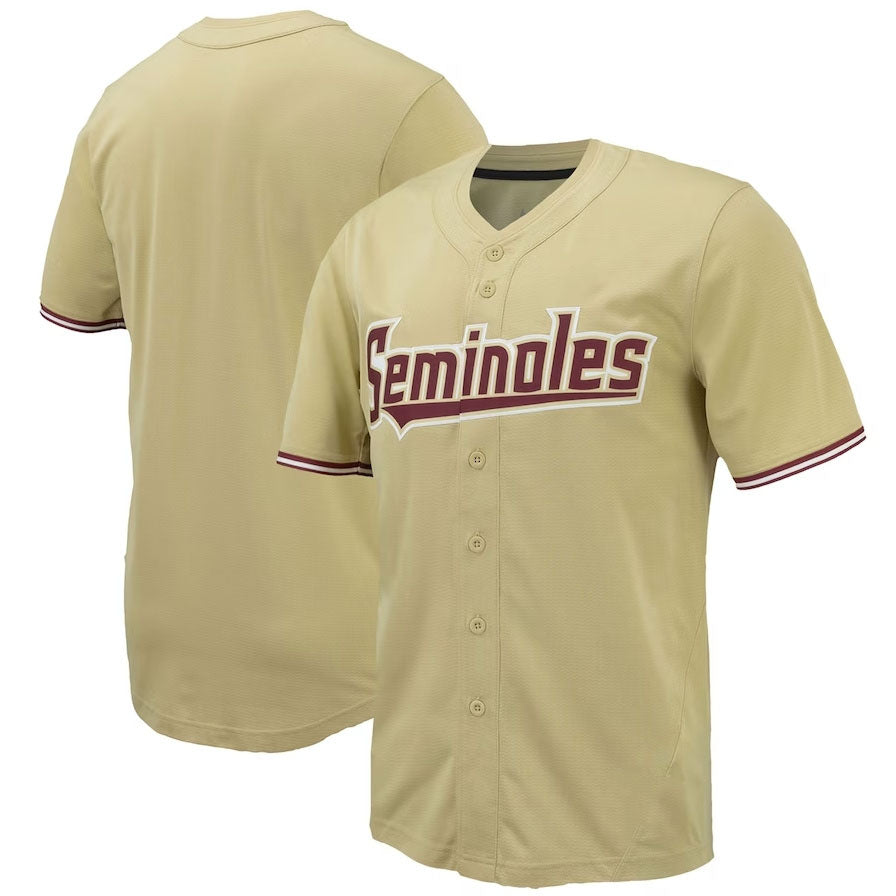 F.State Seminoles Replica Full-Button Baseball Jersey - Gold American College Jerseys - Main View