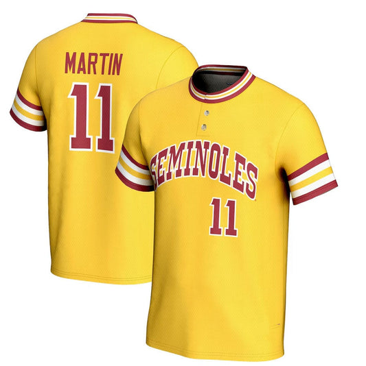 F.State Seminoles #11 Mike Martin GameDay Greats Unisex Lightweight Baseball Jersey - Gold American College Jerseys - Main View