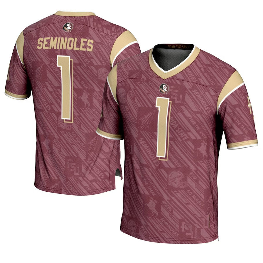 F.State Seminoles #1 GameDay Greats Garnet Highlight Print Football Fashion Jersey American College Jerseys - Main View