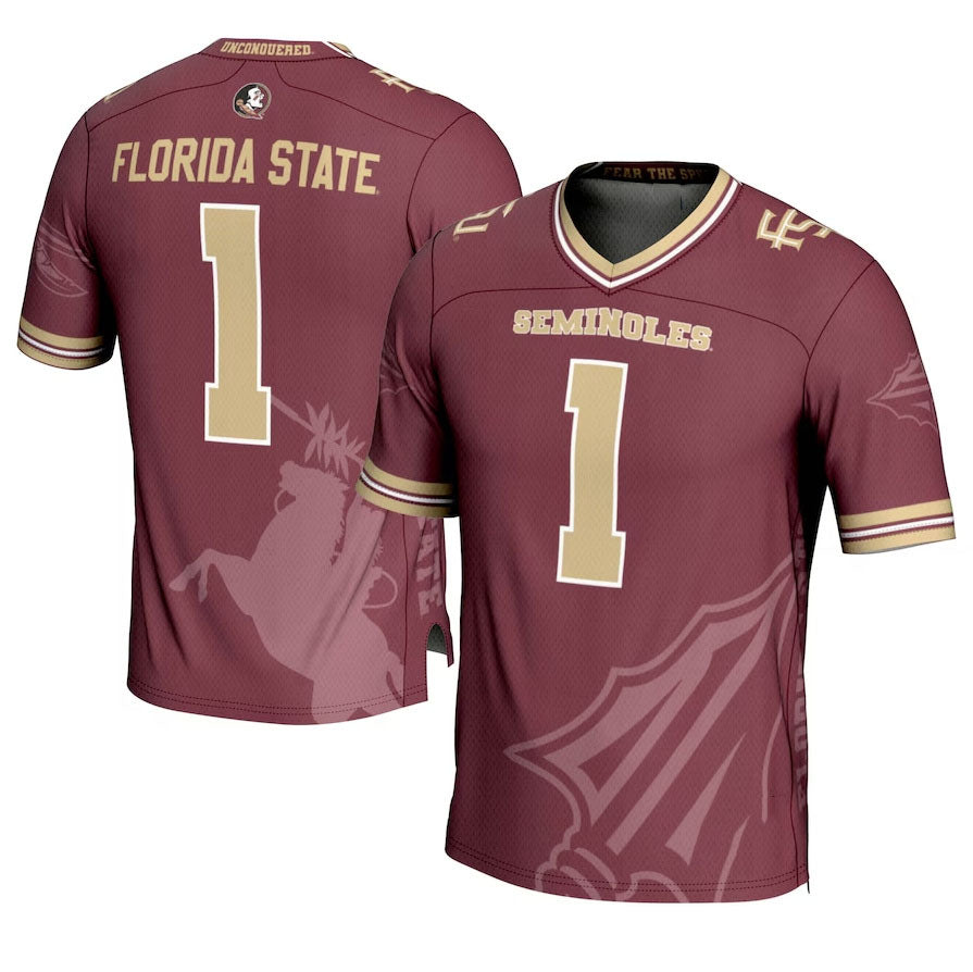 F.State Seminoles #1 GameDay Greats Garnet Icon Print Football Fashion Jersey American College Jerseys - Main View