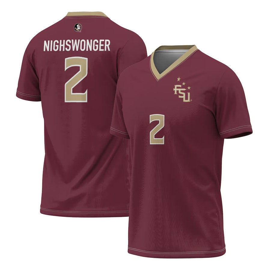 F.State Seminoles #2 Jenna Nighswonger GameDay Greats Soccer Fashion Jersey - Garnet American College Jerseys - Main View