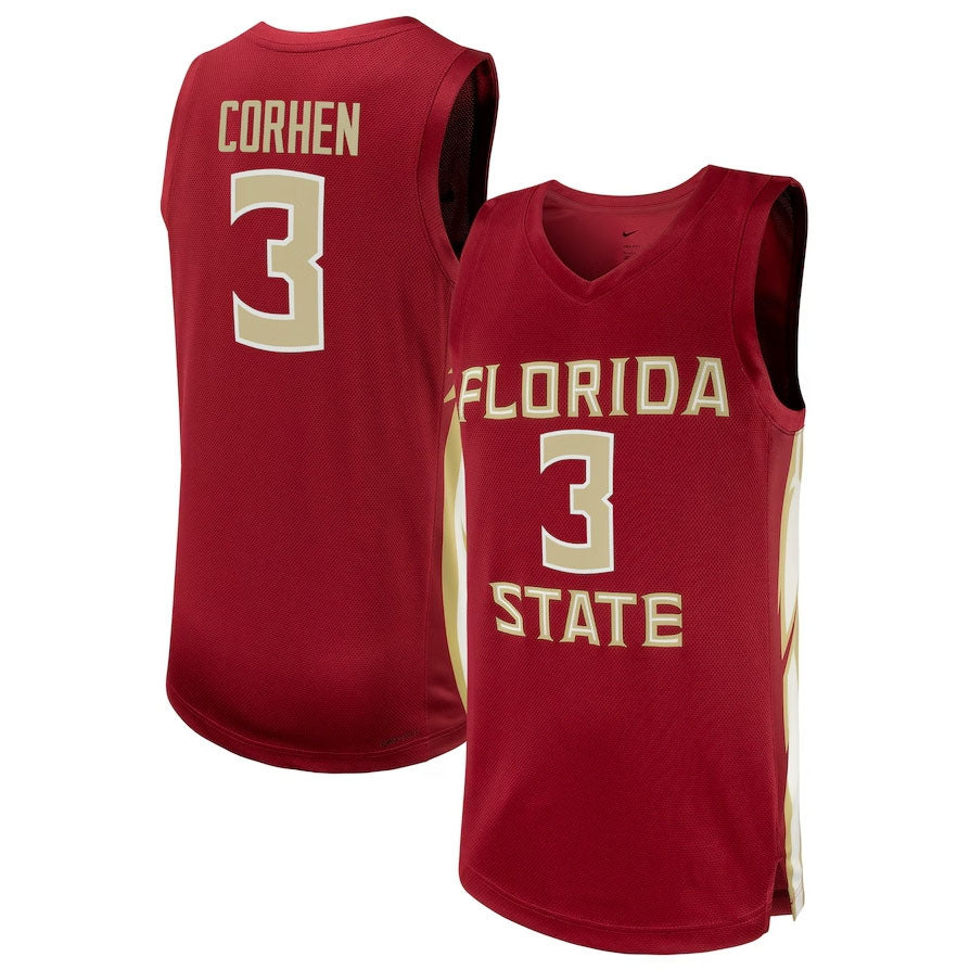F.State Seminoles #3 Cameron Corhen NIL Basketball Replica Player Jersey - Garnet American College Jerseys - Main View