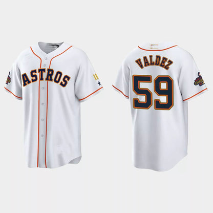 #59 Framber Valdez Houston Astros 2023 Gold Program Jersey ¨C White Stitches Baseball Jerseys - Main View