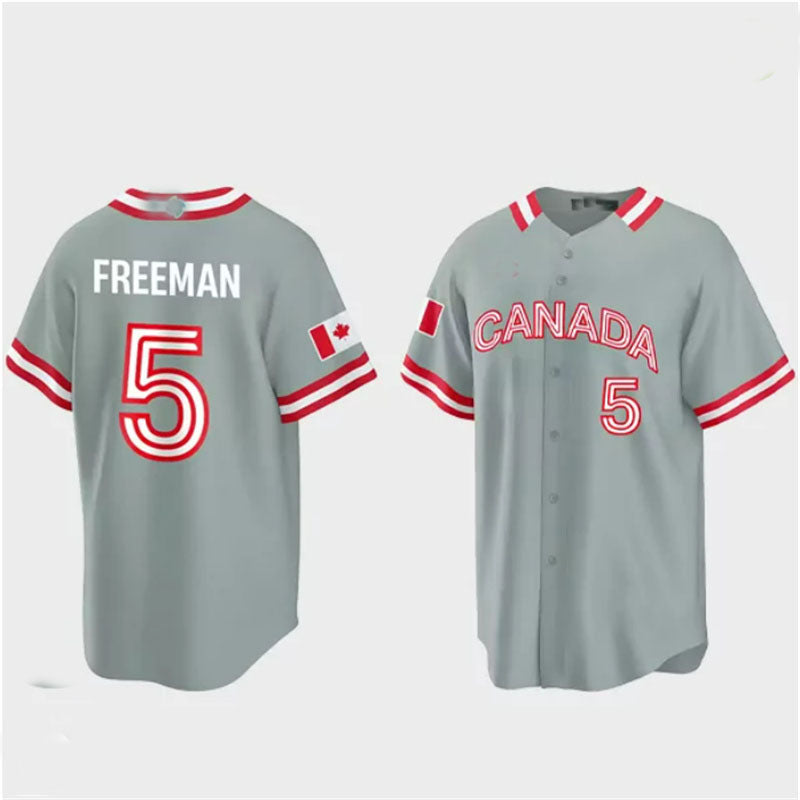 #5 Freddie Freeman Canada 2023 World Baseball Classic Jersey ¨C Grey Stitches Baseball Jerseys - Main View