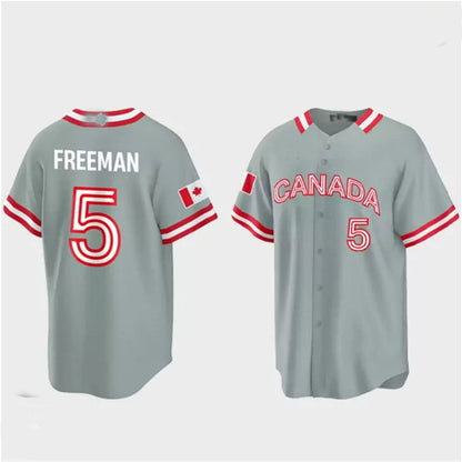#5 Freddie Freeman Canada 2023 World Baseball Classic Jersey ¨C Grey Stitches Baseball Jerseys - Main View