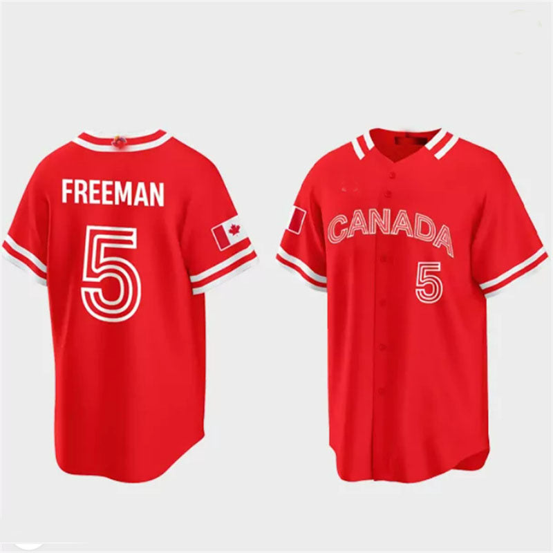 #5 Freddie Freeman Canada 2023 World Baseball Classic Jersey ¨C Red Stitches Baseball Jerseys - Main View