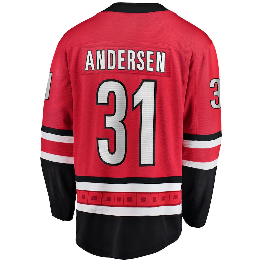 C.Hurricanes #31 Frederik Andersen Fanatics Branded Home Breakaway Player Jersey Red Stitched American Hockey Jerseys - Main View