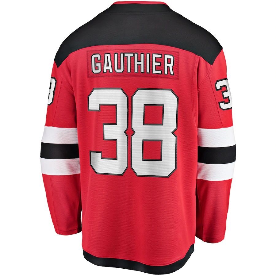 NJ.Devils #38 Frederik Gauthier Fanatics Branded Home Breakaway Player Jersey Red Stitched American Hockey Jerseys - Main View